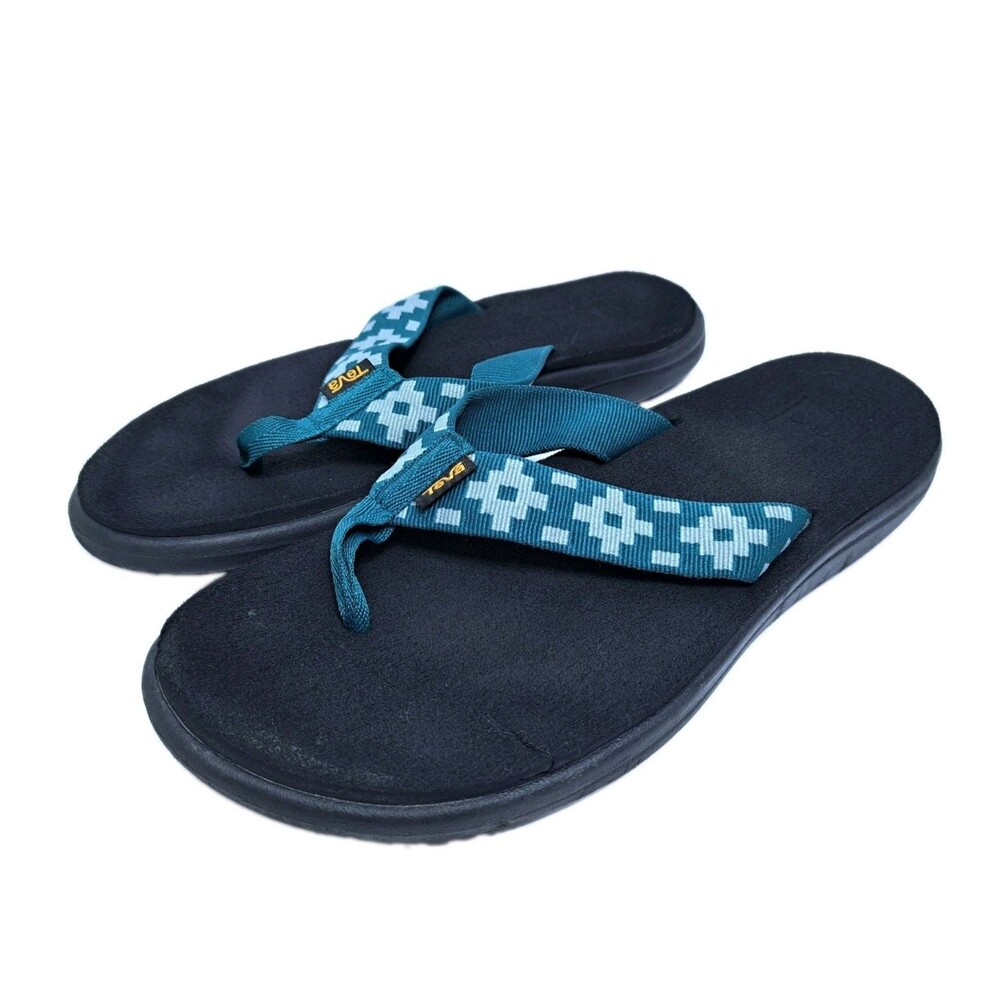 Teva Voya Women's Size 9 Sandals Flip Flops Blue Black Aztec Maya Check
